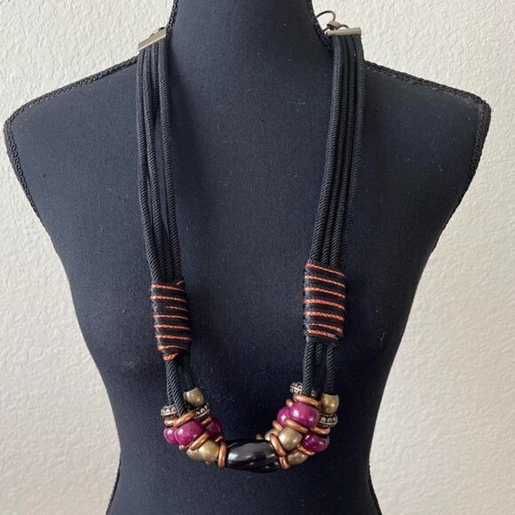 Vintage Triple Long Necklace with Colored Heads Length 30" Jewelry - Picture 1 of 10